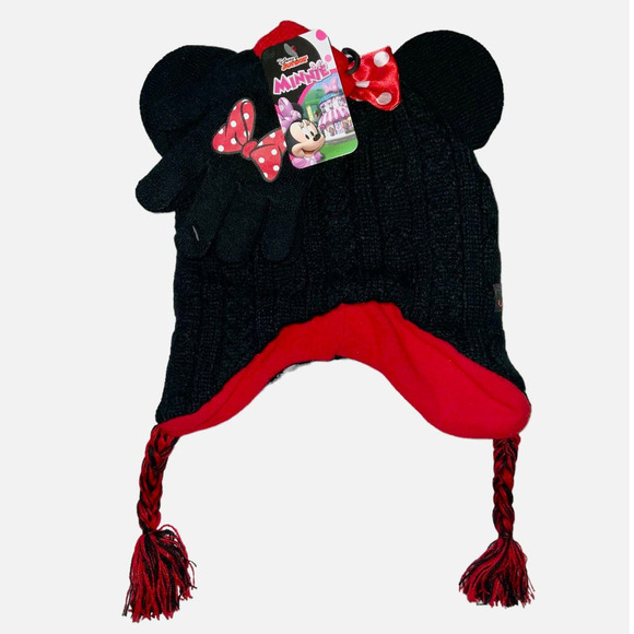Disney Junior Girl’s Youth Minnie Mouse Beanie and Gloves Set One Size - Picture 4 of 13